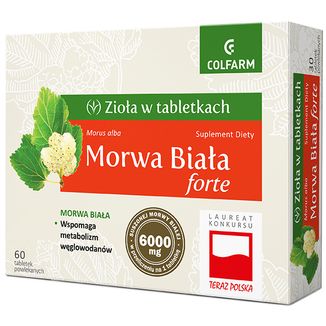 Zioła w tabletkach Morwa Biała Forte, 60 tabletek powlekanych USZKODZONE OPAKOWANIE Zioła w tabletkach Morwa Biała Forte, 60 tabletek powlekanych USZKODZONE OPAKOWANIE - zdjęcie produktu