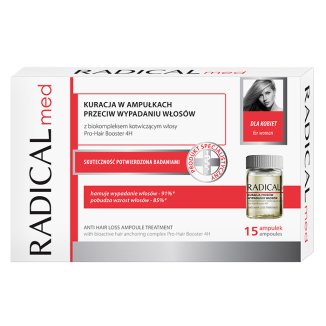 Radical Med, kuracja przeciw wypadaniu włosów dla kobiet, 5 ml x 15 ampułek USZKODZONE OPAKOWANIE Radical Med, kuracja przeciw wypadaniu włosów dla kobiet, 5 ml x 15 ampułek USZKODZONE OPAKOWANIE - zdjęcie produktu