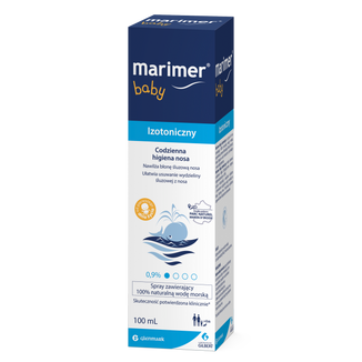 Marimer Baby, woda morska izotoniczna, spray do nosa, od urodzenia, 100 ml Marimer Baby, woda morska izotoniczna, spray do nosa, od urodzenia, 100 ml - zdjęcie produktu