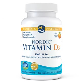 Nordic Naturals Vitamin D3, witamina D3 25 µg, smak pomarańczowy, 120 kapsułek - zdjęcie produktu