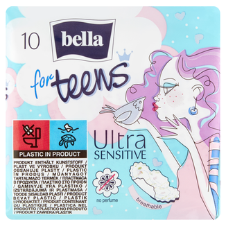 Bella for Teens, podpaski higieniczne ze skrzydełkami, Ultra Sensitive, 10 sztuk - zdjęcie produktu