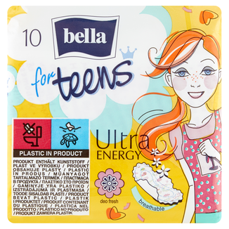 Bella for Teens, podpaski higieniczne ze skrzydełkami, deo fresh, Ultra Energy, 10 sztuk - zdjęcie produktu