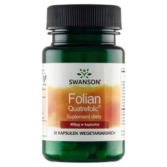 Swanson Folian Quatrefolic, kwas foliowy 400 μg, 30 kapsułek wegetariańskich - zdjęcie produktu
