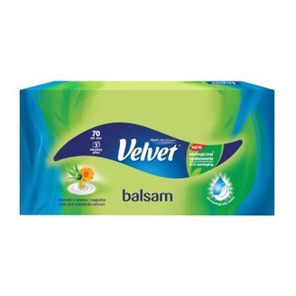 Velvet Balsam, chusteczki higieniczne 3-warstwowe, z ekstraktem z aloesu i nagietka, 70 sztuk USZKODZONE OPAKOWANIE - zdjęcie produktu