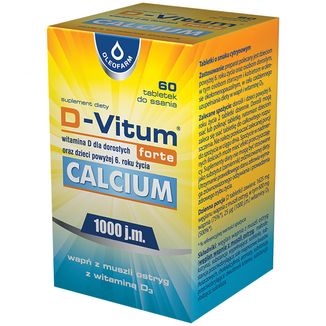 Oleofarm D-Vitum Forte Calcium 1000 j.m., 60 tabletek do ssania - zdjęcie produktu