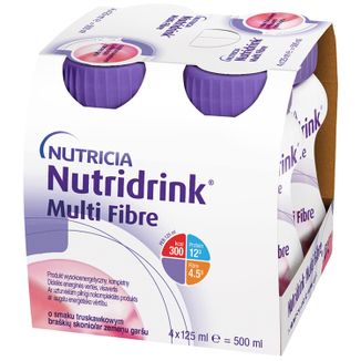 Nutridrink Multi Fibre, preparat odżywczy, smak truskawkowy, 4 x 125 ml USZKODZONE OPAKOWANIE - zdjęcie produktu