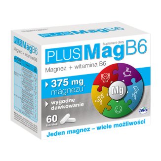 PlusMag B6, magnez i witamina B6, 60 tabletek - zdjęcie produktu