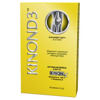 Kinon D3, witamina K2-MK7 z natto 100 μg + witamina D 2000 j.m., 30 tabletek KRÓTKA DATA - zdjęcie produktu