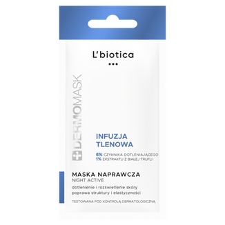 L'Biotica Dermomask Night Active, maseczka naprawcza, infuzja tlenowa, 12 ml - zdjęcie produktu