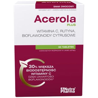 Acerola Plus Witamina C, smak owocowy, 60 tabletek do ssania USZKODZONE OPAKOWANIE Acerola Plus Witamina C, smak owocowy, 60 tabletek do ssania USZKODZONE OPAKOWANIE - zdjęcie produktu