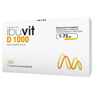 Ibuvit D 1000, witamina D dla dzieci powyżej 1 roku, młodzieży i dorosłych, 30 kapsułek twist off - zdjęcie produktu