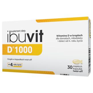 Ibuvit D 1000, witamina D dla dzieci powyżej 4 roku, młodzieży i dorosłych, 30 kapsułek twist off - zdjęcie produktu