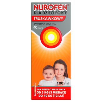 Nurofen dla dzieci Forte truskawkowy 40 mg/ ml, zawiesina doustna, od 3 miesiąca do 12 lat, 100 ml KRÓTKA DATA - zdjęcie produktu