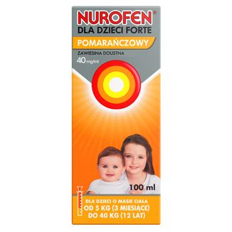 Nurofen dla dzieci Forte pomarańczowy 40 mg/ ml, zawiesina doustna, od 3 miesiąca do 12 lat, 100 ml USZKODZONE OPAKOWANIE - zdjęcie produktu
