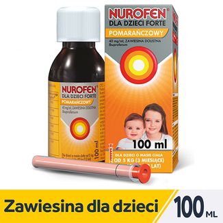 Nurofen dla dzieci Forte pomarańczowy 40 mg/ ml, zawiesina doustna, od 3 miesiąca do 12 lat, 100 ml - zdjęcie produktu