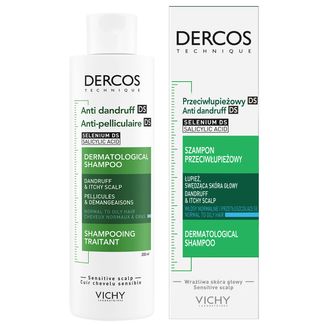 Vichy Dercos Anti Dandruff DS, szampon przeciwłupieżowy, włosy normalne i przetłuszczające się, 200 ml - zdjęcie produktu