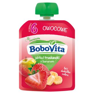 BoboVita Mus w tubce, jabłka i truskawki z bananem, po 6 miesiącu, 80 g KRÓTKA DATA - zdjęcie produktu