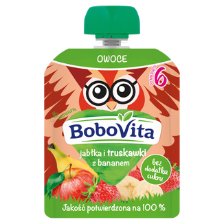BoboVita Mus w tubce, jabłka i truskawki z bananem, po 6 miesiącu, 80 g - zdjęcie produktu