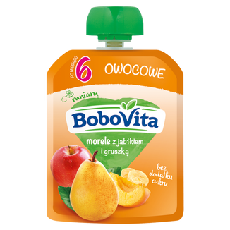 BoboVita Mus w tubce, morele z jabłkiem i gruszką, po 6 miesiącu, 80 g - zdjęcie produktu