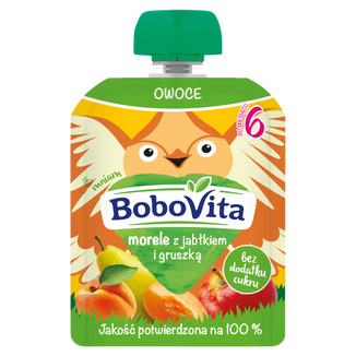 BoboVita Mus w tubce, morele z jabłkiem i gruszką, po 6 miesiącu, 80 g - zdjęcie produktu