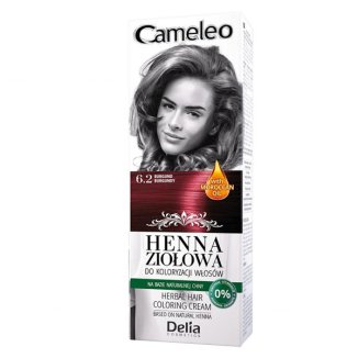 Delia Cameleo, ziołowy krem koloryzujący Henna Ziołowa, nr 6.2, odcień burgund, 75 g Delia Cameleo, ziołowy krem koloryzujący Henna Ziołowa, nr 6.2, odcień burgund, 75 g - zdjęcie produktu