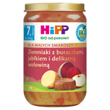 HiPP BIO od pokoleń, ziemniaki z buraczkami, jabłkiem i delikatną wołowiną, po 7 miesiącu, 220 g - miniaturka zdjęcia produktu