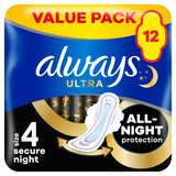 Always Ultra, podpaski ze skrzydełkam na noc, Secure Night, 12 sztuk - miniaturka zdjęcia produktu