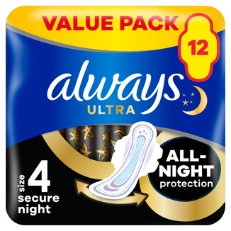 Always Ultra, podpaski ze skrzydełkam na noc, Secure Night, 12 sztuk - zdjęcie produktu