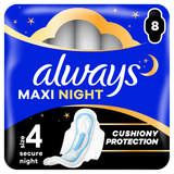 Always Maxi Night, podpaski higieniczne, ze skrzydełkami, na noc, 8 sztuk - miniaturka zdjęcia produktu