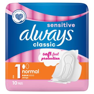 Always Classic Sensitive, podpaski ze skrzydełkami, Normal, 10 sztuk - 2 Always Classic Sensitive, podpaski ze skrzydełkami, Normal, 10 sztuk - 2 - zdjęcie produktu