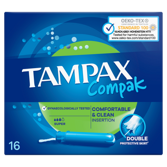 Tampax Compak, tampony higieniczne z aplikatorem, Super, 16 sztuk USZKODZONE OPAKOWANIE - zdjęcie produktu