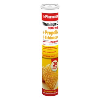 Pharmasis Vitaminum C 1000 mg + propolis + echinacea, smak pomarańczowy, 20 tabletek musujących - zdjęcie produktu