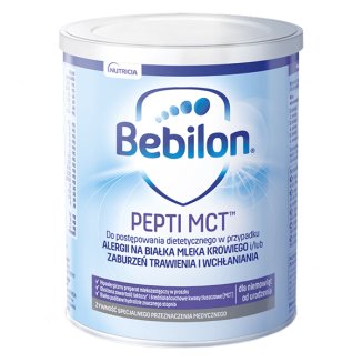 Bebilon Pepti MCT, dla niemowląt w przypadku alergii na białka mleka krowiego i/lub zaburzeń trawienia i wchłaniania, od urodzenia, 450 g - zdjęcie produktu