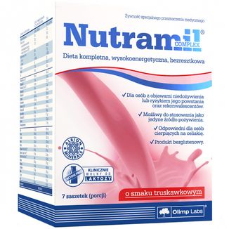Olimp Nutramil Complex, preparat odżywczy, smak truskawkowy, 72 g x 7 saszetek USZKODZONE OPAKOWANIE - zdjęcie produktu