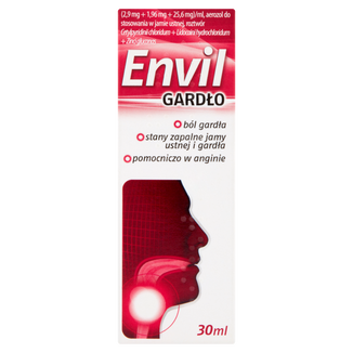 Envil Gardło (2,9 mg + 1,96 mg + 25,6 mg)/ ml, aerozol do stosowania w jamie ustnej, roztwór 30 ml - zdjęcie produktu
