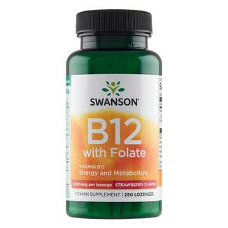 Swanson B-12 with Folate, witamina B12 i kwas foliowy, smak truskawkowy, 250 tabletek do ssania - zdjęcie produktu