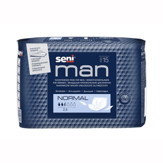 Seni Man, wkładki urologiczne, 7,5 cm x 21,5 cm x 28,5 cm, Normal, 15 sztuk - zdjęcie produktu