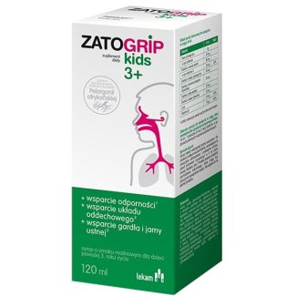 ZatoGrip Kids 3+, syrop dla dzieci, smak malinowy, 120 ml - zdjęcie produktu