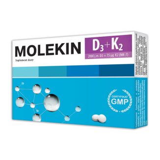Molekin D3 + K2, witamina D 2000 j.m. + witamina K 75 µg, 30 tabletek powlekanych - zdjęcie produktu