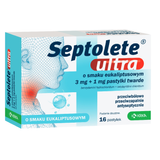 Septolete Ultra o smaku eukaliptusowym 3 mg + 1 mg, 16 pastylek twardych - miniaturka zdjęcia produktu