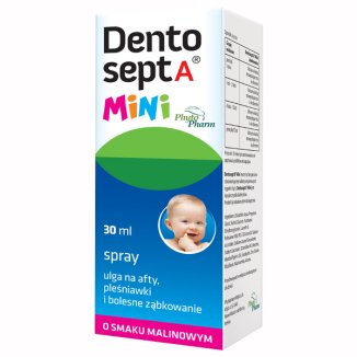 Dentosept A Mini spray, ulga na afty, pleśniawki i bolesne ząbkowanie, smak malinowy, 30 ml USZKODZONE OPAKOWANIE - zdjęcie produktu