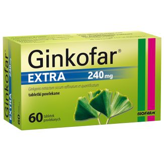 Ginkofar Extra 240 mg, 60 tabletek powlekanych USZKODZONE OPAKOWANIE Ginkofar Extra 240 mg, 60 tabletek powlekanych USZKODZONE OPAKOWANIE - zdjęcie produktu
