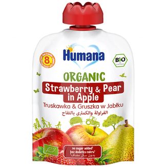 Humana, Organic mus, jabłko-gruszka-truskawka, po 8 miesiącu życia, 90 g KRÓTKA DATA - zdjęcie produktu