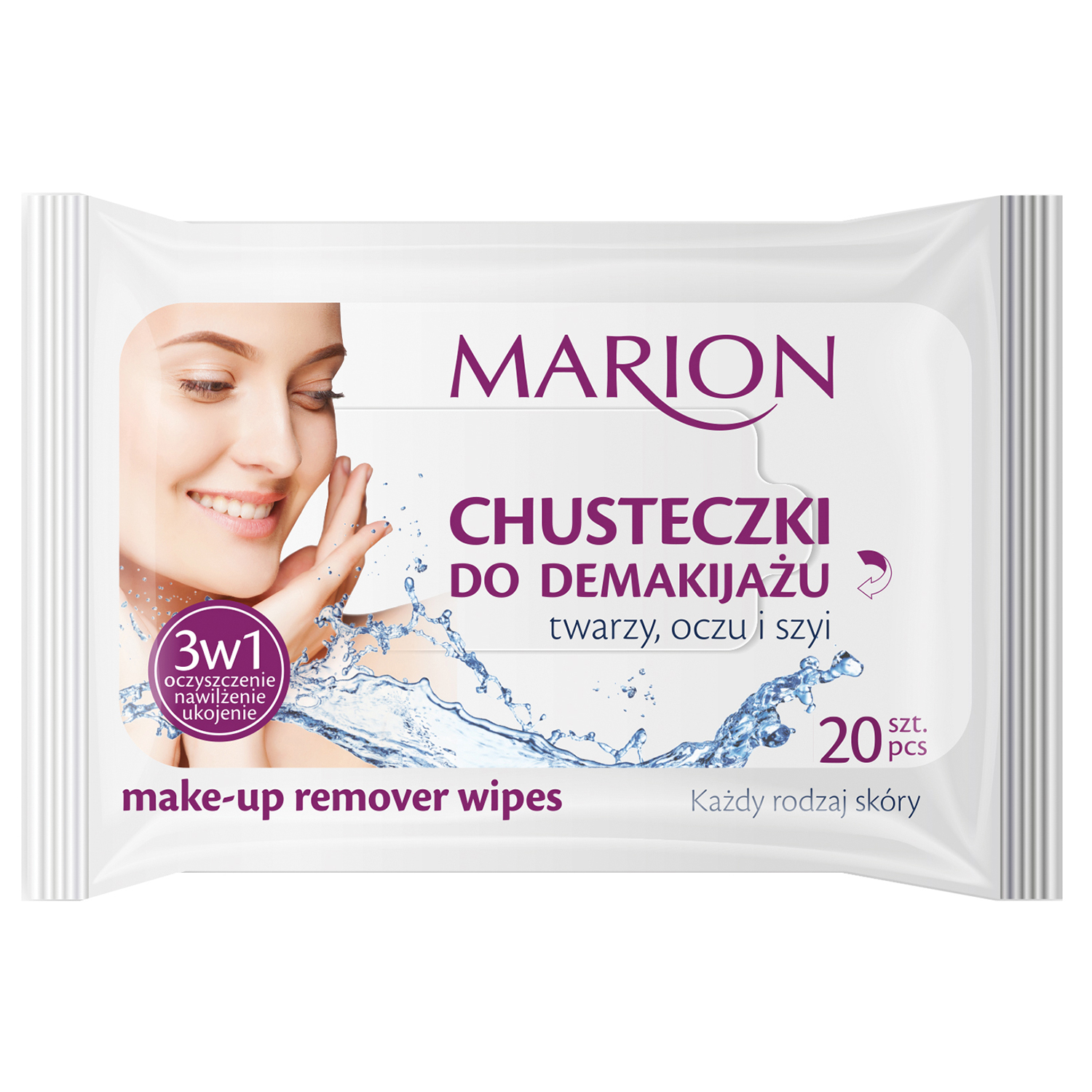 Nieznana Marion, chusteczki do demakijażu twarzy, oczu, szyi, 20 sztuk