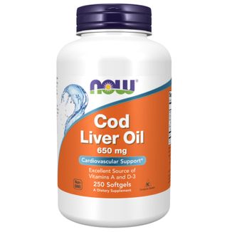 Now Foods Cod Liver Oil, tran - olej z wątroby dorsza, 250 kapsułek miękkich - zdjęcie produktu