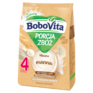 BoboVita Porcja Zbóż Kaszka manna, mleczna, bez dodatku cukru, po 4 miesiącu, 210 g KRÓTKA DATA BoboVita Porcja Zbóż Kaszka manna, mleczna, bez dodatku cukru, po 4 miesiącu, 210 g KRÓTKA DATA - zdjęcie produktu
