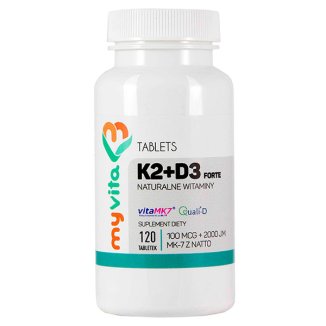MyVita K2 + D3 Forte, witamina K2 MK-7 z natto 100 µg + witamina D 2000 j.m., 120 tabletek - zdjęcie produktu