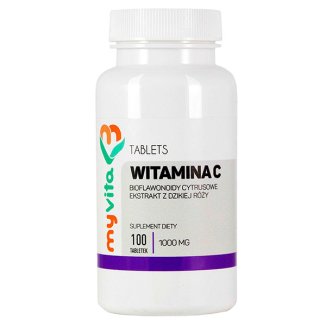 MyVita Witamina C 1000 mg, biflawonoidy cytrusowe, ekstrakt z dzikiej róży, 100 tabletek - zdjęcie produktu