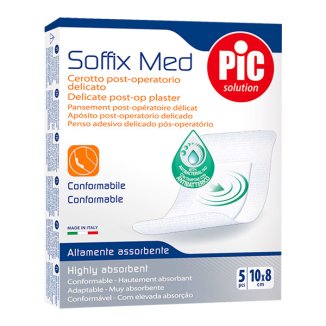 Pic Solution Soffix Med, plaster pooperacyjny, antybakteryjny, 8 cm x 10 cm, 5 sztuk - zdjęcie produktu