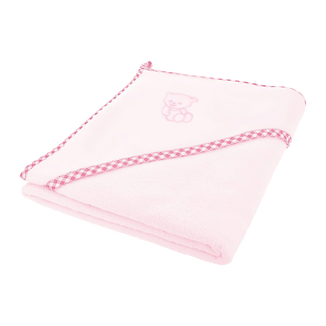Bocioland, okrycie kąpielowe, 80 x 80 cm, bawełna 100%, ręcznik z kapturkiem, kolor różowy, 1 sztuka - zdjęcie produktu
